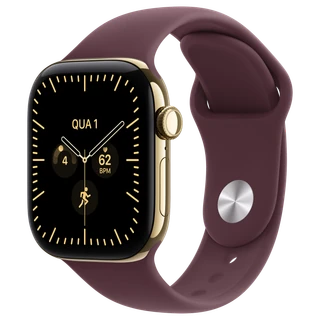 Apple Watch Series 12: 42 mm · Titânio · Ouro-brilhante · GPS + Cellular · Esportiva · Bordô · P/M