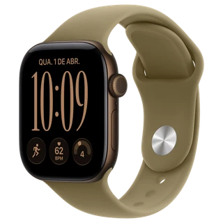 Apple Watch Series 12: 42 mm · Alumínio · Bronze-escuro · GPS · Esportiva · Oliva · P/M