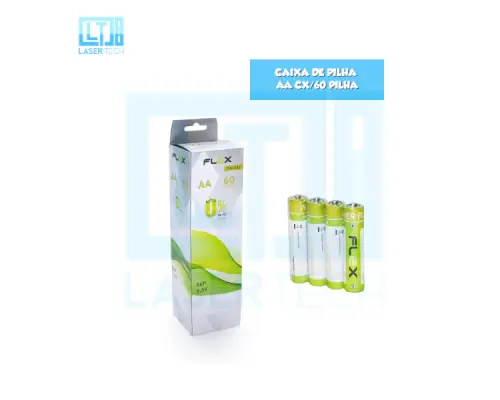 Caixa de Pilhas AA com 60 Unidades FLEX FX-2AZ – Energia e Economia