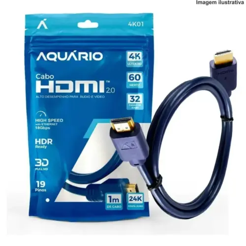 Cabo HDMI 1M 4K01 Aquário – Imagem Nítida e Transmissão em Alta Resolução