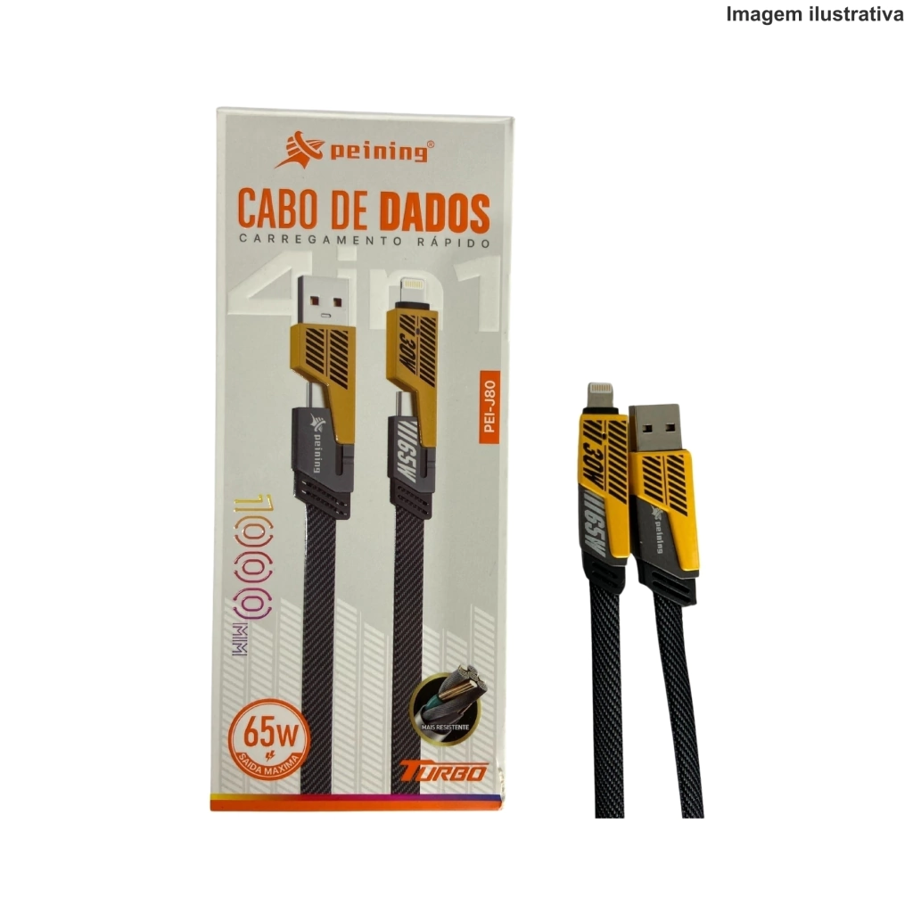 1-56d7cec52ecb28073117291883483041-1024-1024 Cabo Flat Turbo 4 em 1 65W/27W Peining PEI-J80 – Potência e Versatilidade em um Só Cabo - Imagem 1
