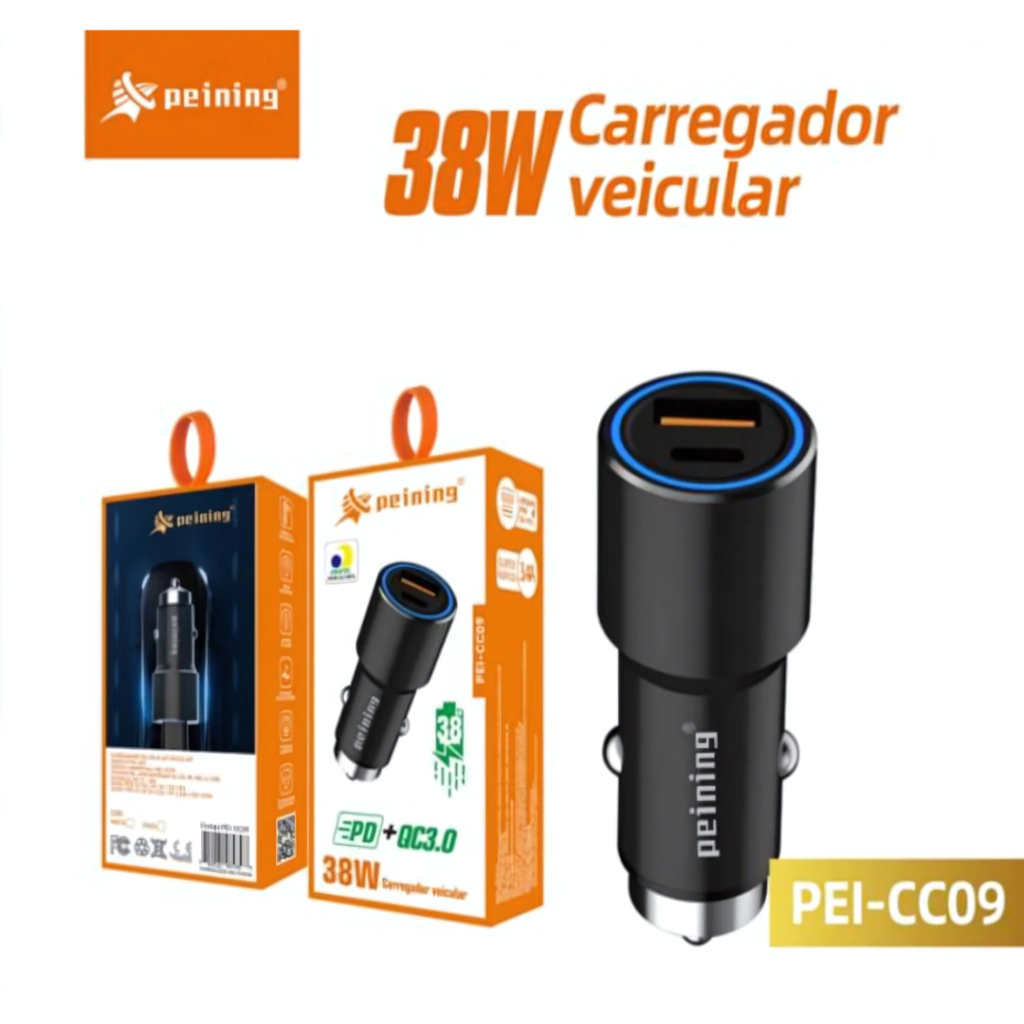 1-9-b6247758b96726918217490626036247-1024-1024 Carregador Veicular USB-C 38W PEI-CC09C – Super Rápido e Compacto - Imagem 1