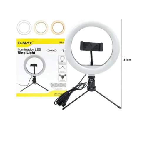 Ring Light 8 Polegadas BM-L02 – Iluminação Profissional para Fotos e Vídeos