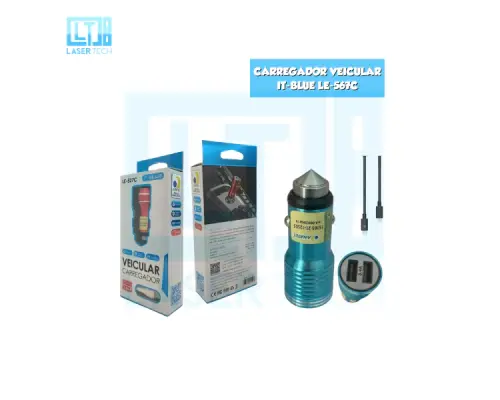 Carregador Veicular Tipo C LE-527C IT-Blue – Compacto e Rápido