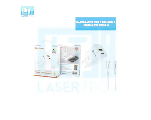 Carregador Tipo-C USB + USB-C PEI-PD105-C – Rápido e Versátil
