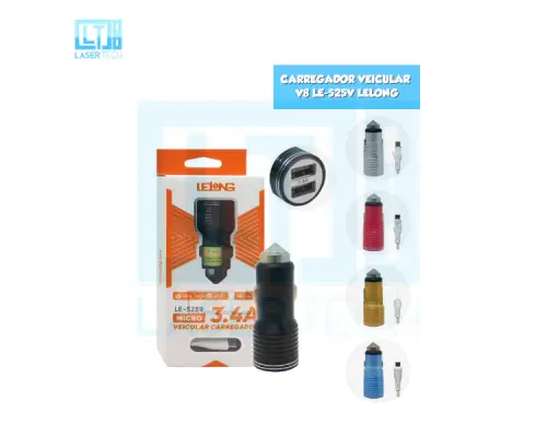 Carregador Veicular V8 LE-525V Lelong – Compacto e Potente