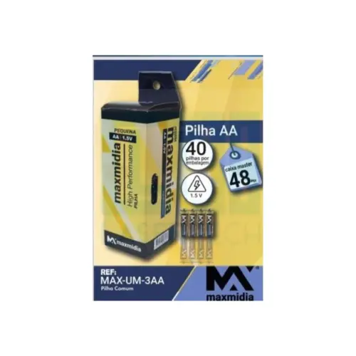 Tubo com 40 Pilhas AA MAX-UM-3AA Maxmidia – Energia e Economia