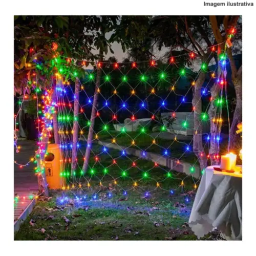 Rede 144 LEDs Coloridos Fio Branco 220V 86125 – Decoração Natalina Brilhante