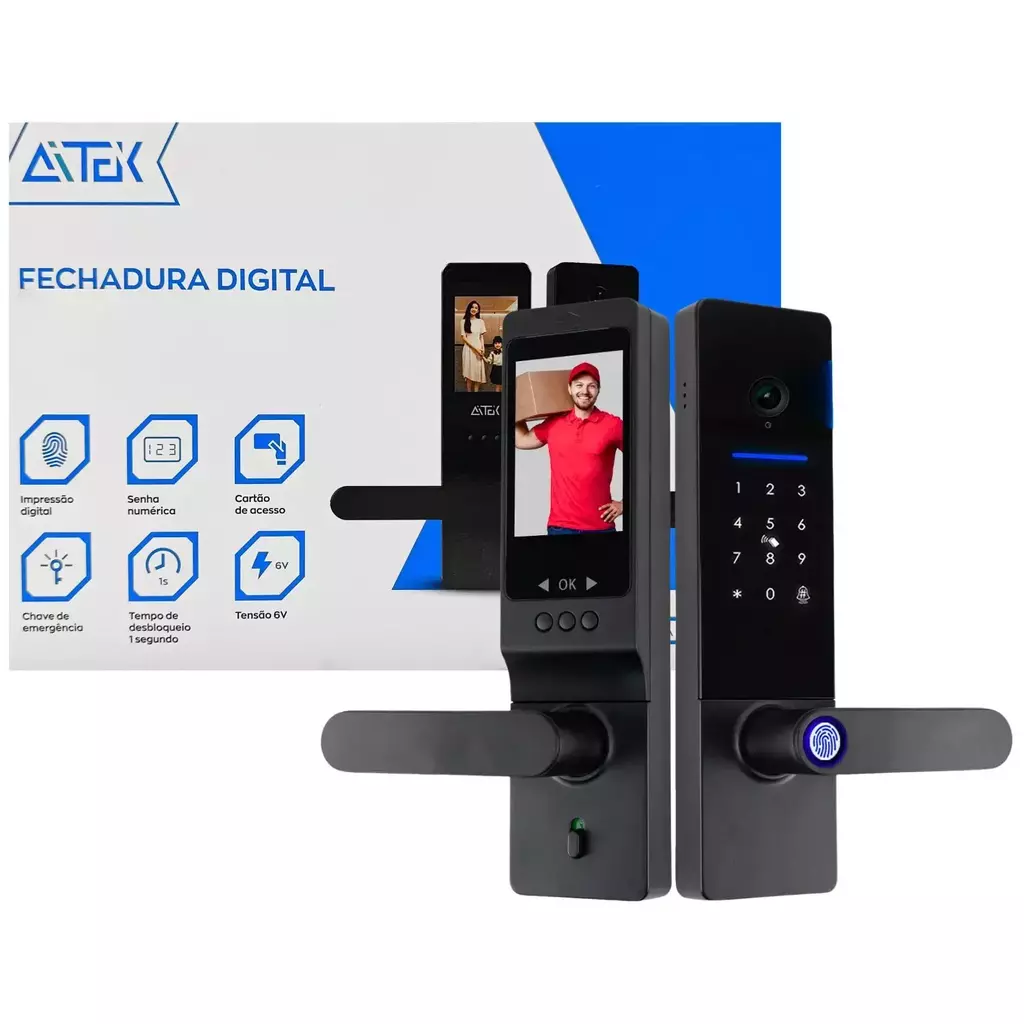 6582465c42a97298cd0e7de00596fbe6-b7bca0141189755a9017525233286582-1024-1024 Fechadura Inteligente Alpha-203 – Com Tela e Senha Digital - Imagem 1