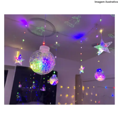 Cascata 110 LEDs Estrelinha e Bolas 31083 – Iluminação Decorativa Bivolt