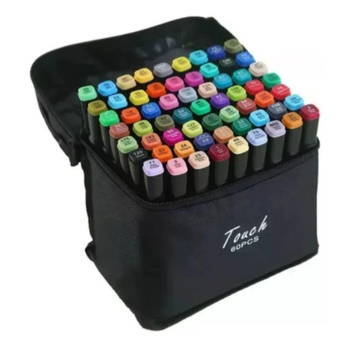 6d7f9ab9fa5c5bc9b22257fe0a2b9d48-c525e51e5f12860e8617353155962254-1024-1024 Kit Canetinhas Marcadoras 60 Cores Dupla Ponta MKB-60 OPC-6003 – Criatividade Sem Limites - Imagem 1