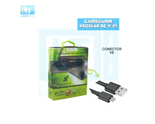 Carregador Veicular Rápido 2.5A V8 XC-V-01 – Compacto e Eficiente