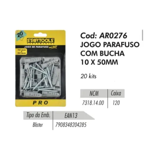 Jogo Parafuso com Bucha 10x50mm AR0276 Startools – Fixação Segura e Resistente