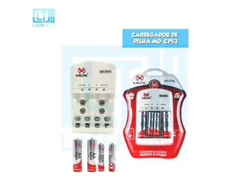 Carregador de Pilhas com Pilhas Palito e Comum MO-CP53 – Eficiente e Prático