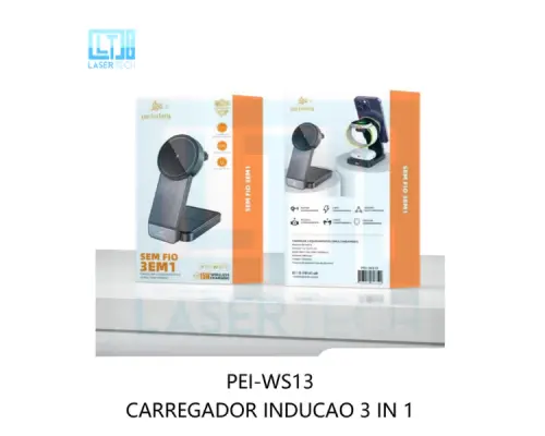 Carregador Sem Fio 3 em 1 15W PEI-WS13 – Suporte para Celular e Smartwatch