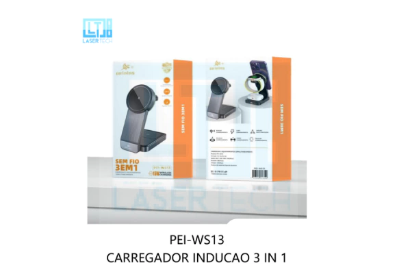 7bc8d982d210fd015675b9851ed8d25a-0ee3ea76336a1be19c17165739456625-1024-1024 Carregador Sem Fio 3 em 1 15W PEI-WS13 – Suporte para Celular e Smartwatch - Imagem 1