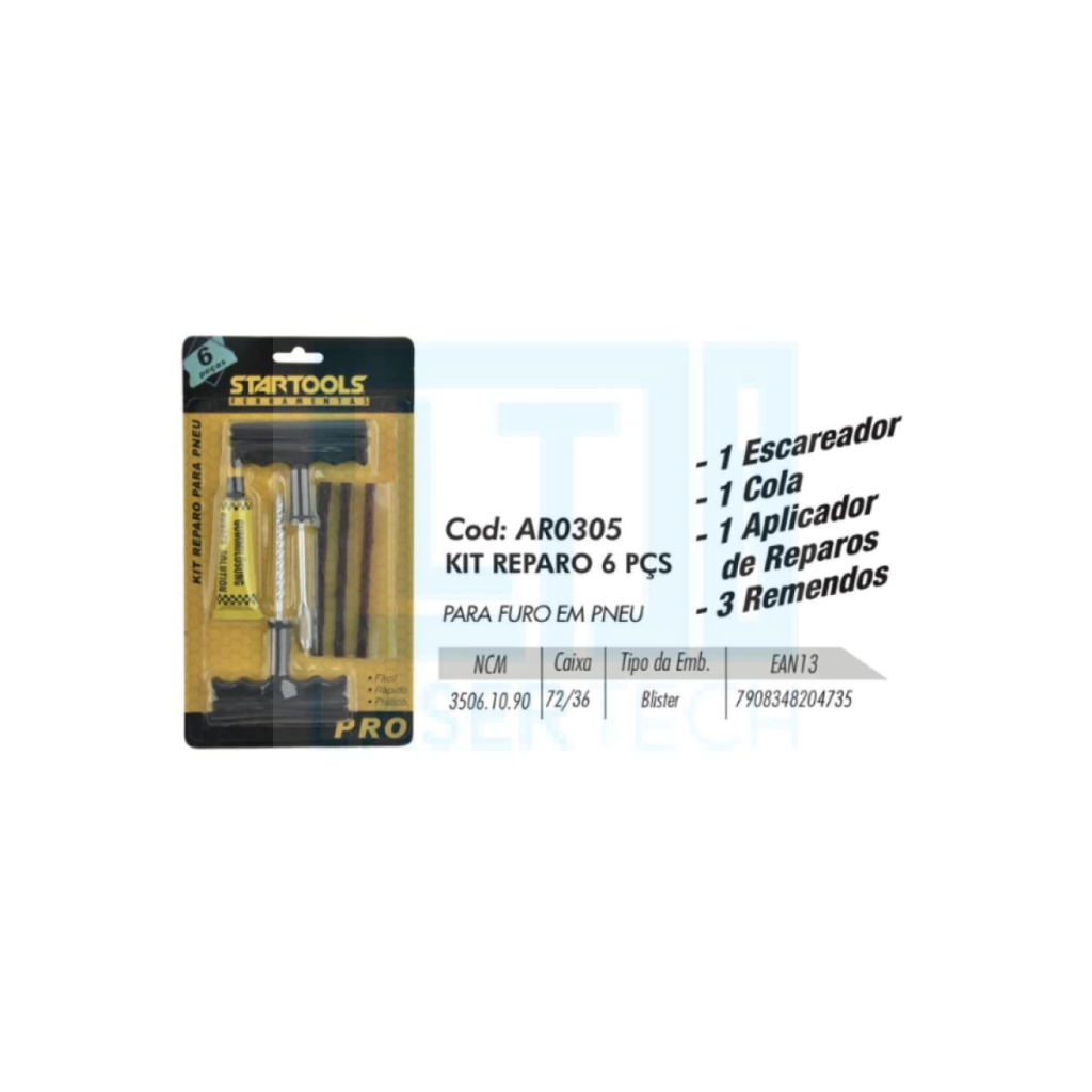 7f08f174ec93cc5d4b874b2ae508960f-cc8fe22e25e7080ff717238204418716-1024-1024 Kit Reparo de Pneu 6 Peças AR0305 Startools – Solução Prática e Eficiente - Imagem 1