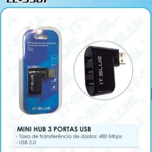 Mini Hub 3 Portas USB LE-5561 – Compacto e Prático