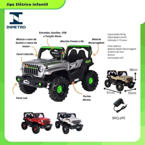 Jipe Elétrico Infantil XC-BRQ-JIPE – Design Realista e Seguro