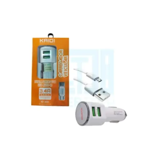 Carregador Veicular V8 com 2 USB KD-303S Kaidi – Rápido e Prático