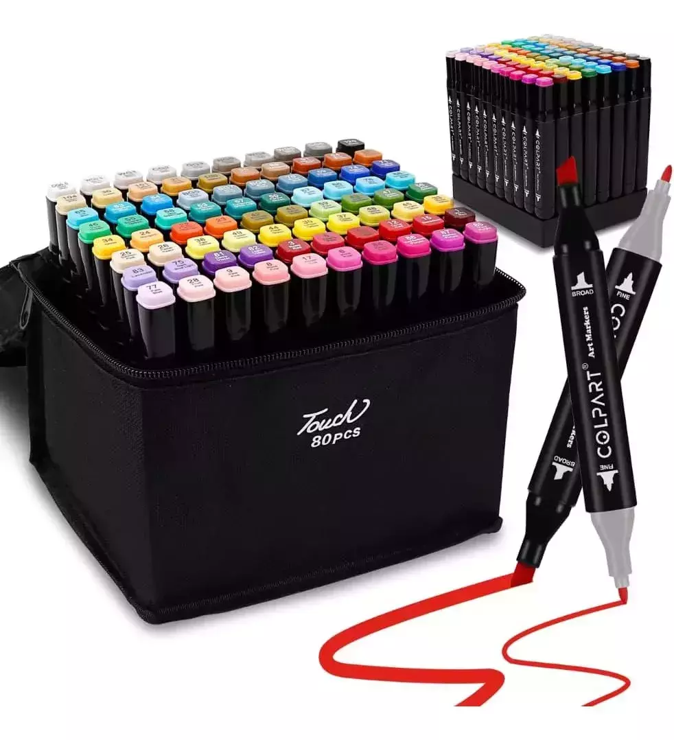 d_nq_np_2x_988162-mlb79245673032_092024-f-f4425e89c3572e536e17367741954194-1024-1024 Kit Canetas Marcadoras 80 Cores Dupla Ponta MAX-0012 / MKB-80 OPC-8003 – Criatividade Sem Limites - Imagem 1