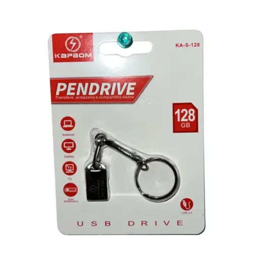 Pen Drive 128GB KAPBOM KA-S-128 – Armazenamento Rápido e Confiável