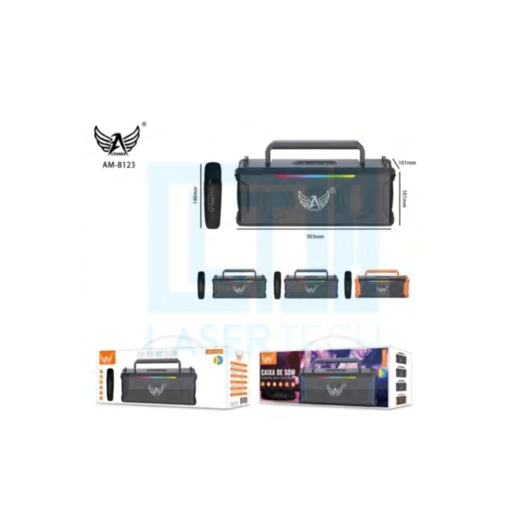 ea9b3473dc7678717fce3f12b2645a4b-41f0b3688e222653a417195090842252-1024-1024 Caixa de Som com Microfone 10W AM-8123 Altomex – Som Potente e Versátil - Imagem 1