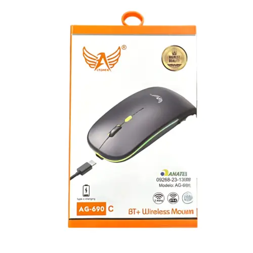 Mouse Recarregável Sem Fio AG-690C – Silencioso e Ergonômico