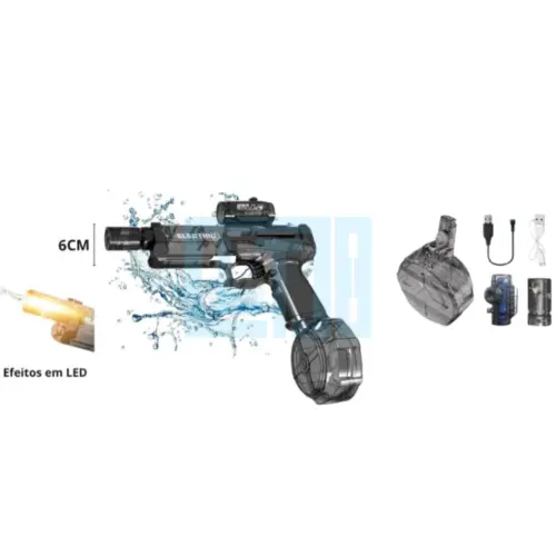 Pistola de Água Elétrica Preto/Azul BRQ-PAG-18 – Diversão e Potência