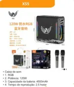 Caixa de Som Karaokê 120W X55 – LED RGB com 2 Microfones - Imagem 3