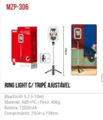 Ring Light com Tripé Ajustável MZP-306 – Iluminação Profissional e Flexível