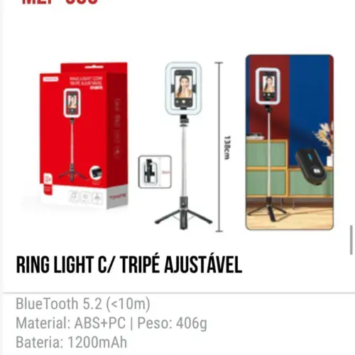 Ring Light com Tripé Ajustável MZP-306 – Iluminação Profissional e Flexível