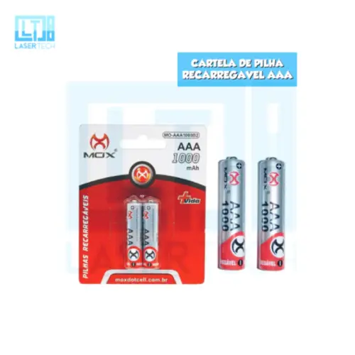 Pilhas AAA Recarregáveis com 2 Unidades MO-AAA1000B2 – Ecológicas e Econômicas