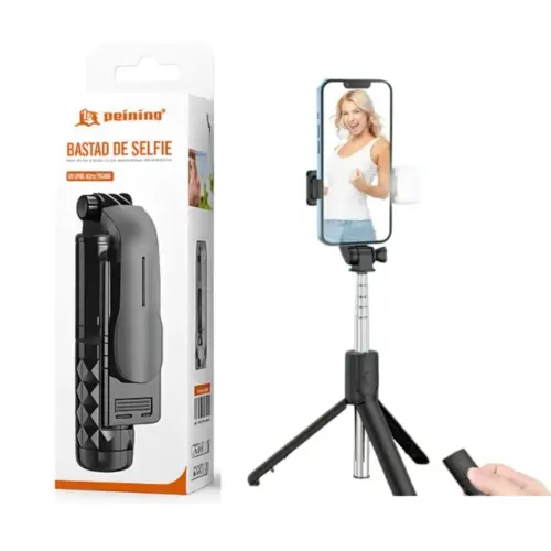 Bastão de Selfie com Tripé PEI-EX-2012 – Estabilidade e Ajuste Perfeito