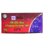 Pisca Pisca Rosa 15072 – 100 LEDs 8 Funções 10m 127V - Imagem 2