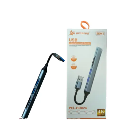 Hub 5 em 1 Ultra HD 4K PEL-HUB24 – Conectividade e Velocidade
