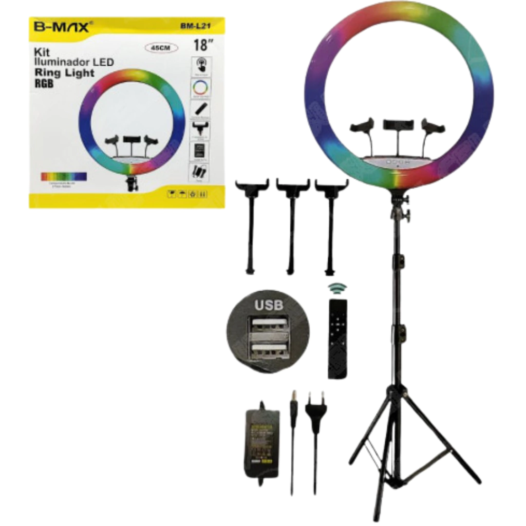 site-3-553410e45b1d0fd3ac17601023226033-1024-1024 Kit Ring Light 18” RGB BM-L21 – Iluminação Profissional Completa - Imagem 1