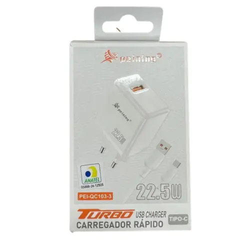 Carregador USB 22.5W Tipo C PEI-QC103-3 – Potente e Seguro