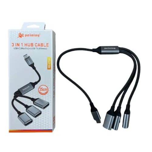 Hub 3 em 1 Tipo-C PEI-CT26 – Compacto e Multifuncional