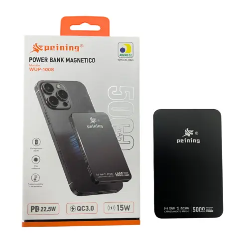 Power Bank Magnético 5000mAh WUP-1008 – Compacto e Prático