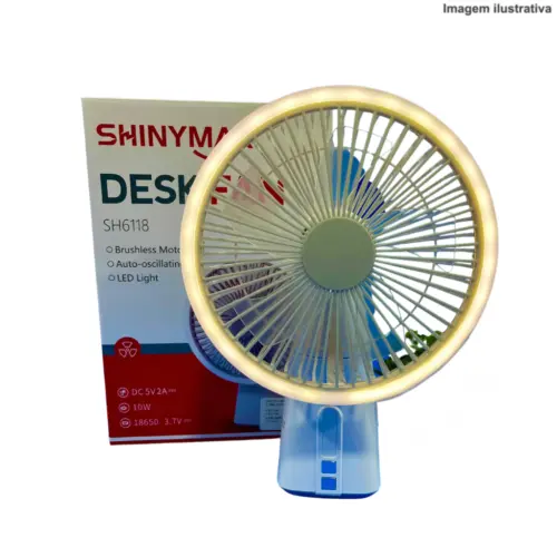 Ventilador Portátil com LED Desk Fan SH6118 – Compacto e Silencioso